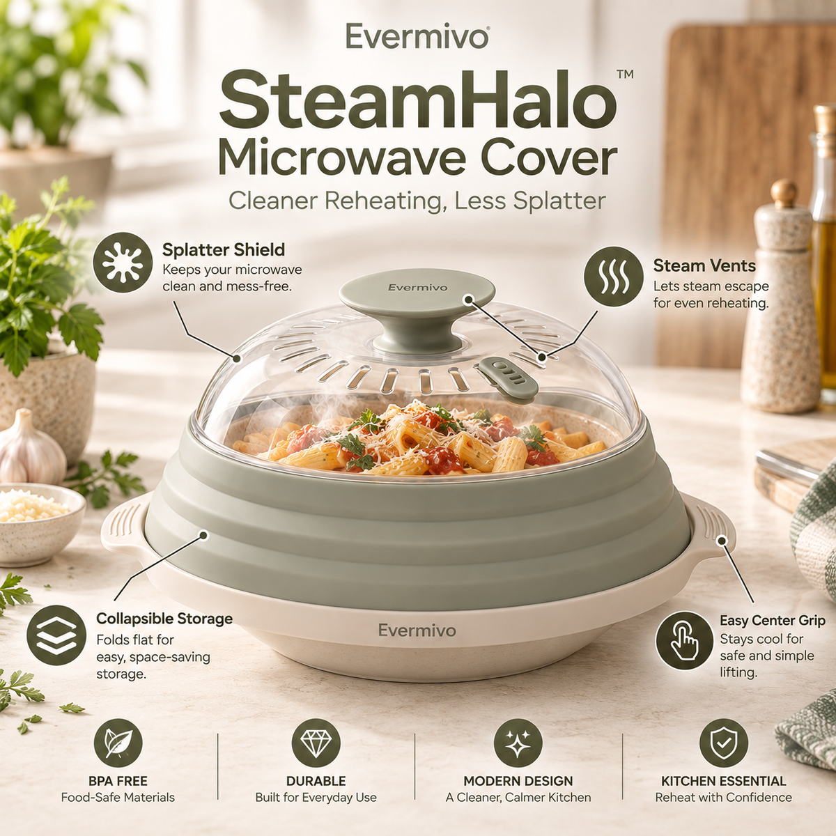 Evermivo™ SteamHalo Microwave Cover