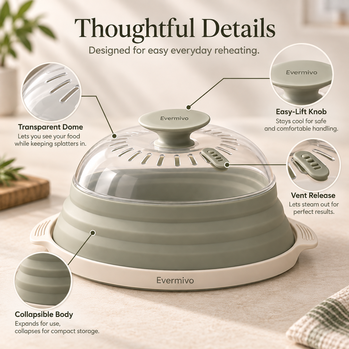Evermivo™ SteamHalo Microwave Cover